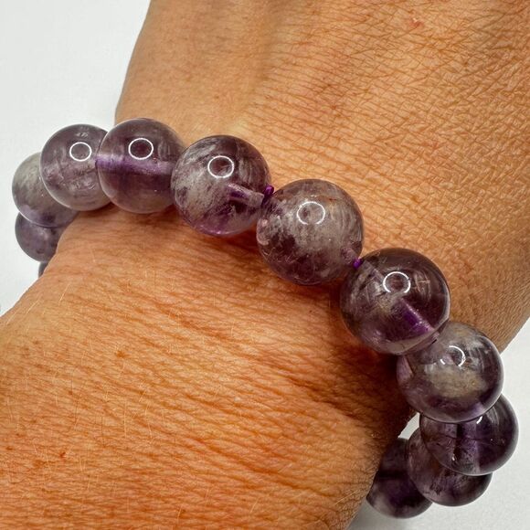 12.5mm Natural Purple Rabbit Hair Rutilated Quartz beaded stretch bracelet! - Picture 4 of 10
